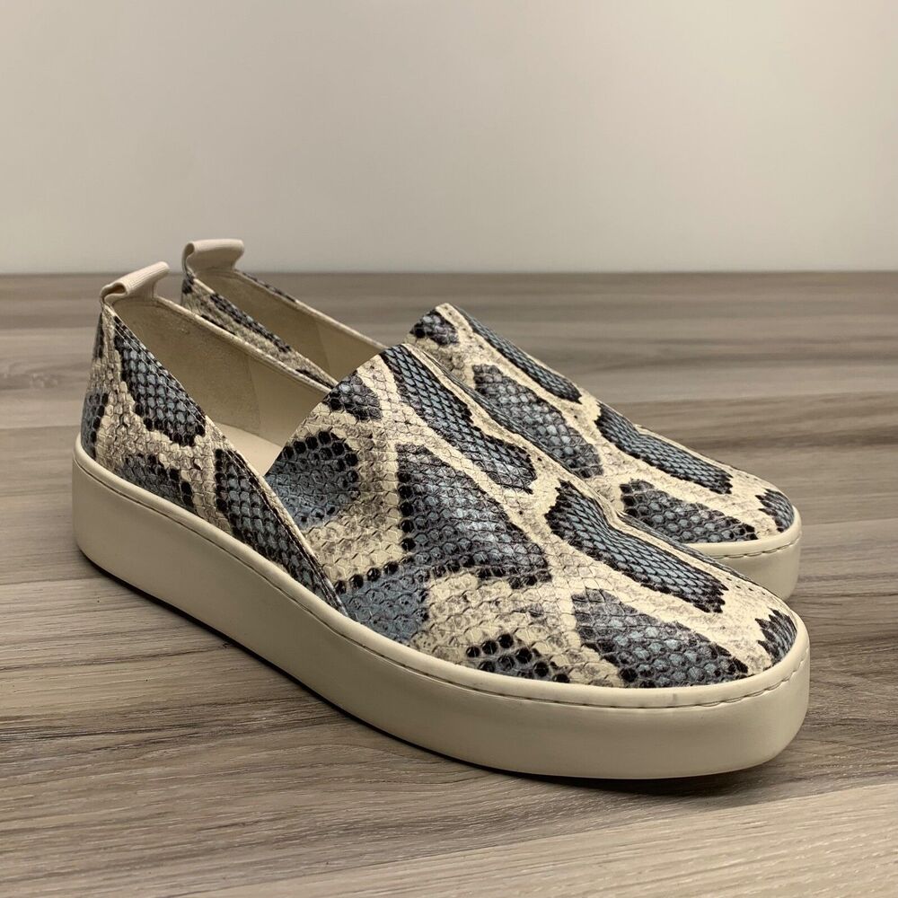 VINCE Women's Snakeskin-Embossed Platform Leather Saxon Slip On Sneakers US 7.5